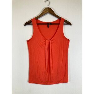 Vibrant Pleated Relativity Women Size S Orange V-Neck Sleeveless Tank Top